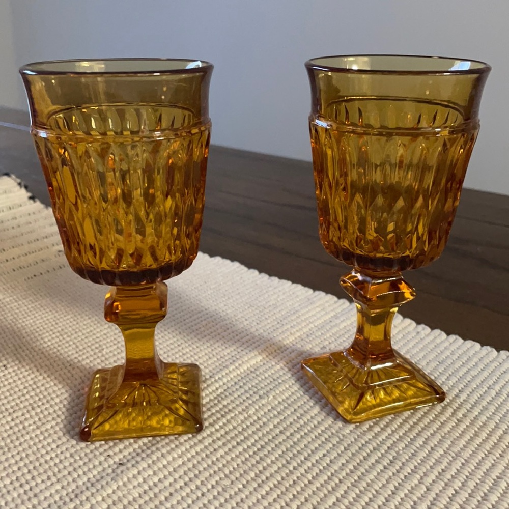 Set of 2 vintage amber goblets